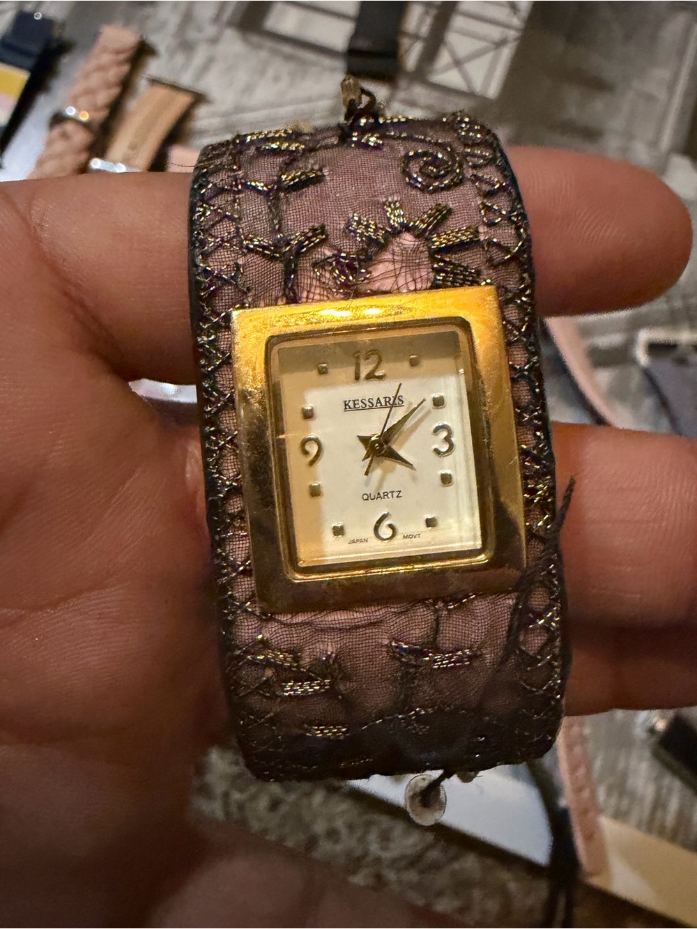 Kessaris Purple Embroidered Fabric Bracelet Watch
